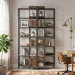 Bibliothèque d'angle à 6 niveaux, meuble de rangement en métal pour salon, chambre, bureau, 60x60x200cm, brun rustique