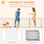 Parc pour chien, enclos chien 16 panneaux modulable et pliable, portable en acier avec portes 80 x 60 gris