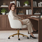 Chaise de bureau, fauteuil de bureau ergonomique réglable en hauteur, siège pivotante, piètement en acier, crème