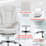 Fauteuil de bureau direction massant chauffant hauteur réglable dossier inclinable toile de lin blanc