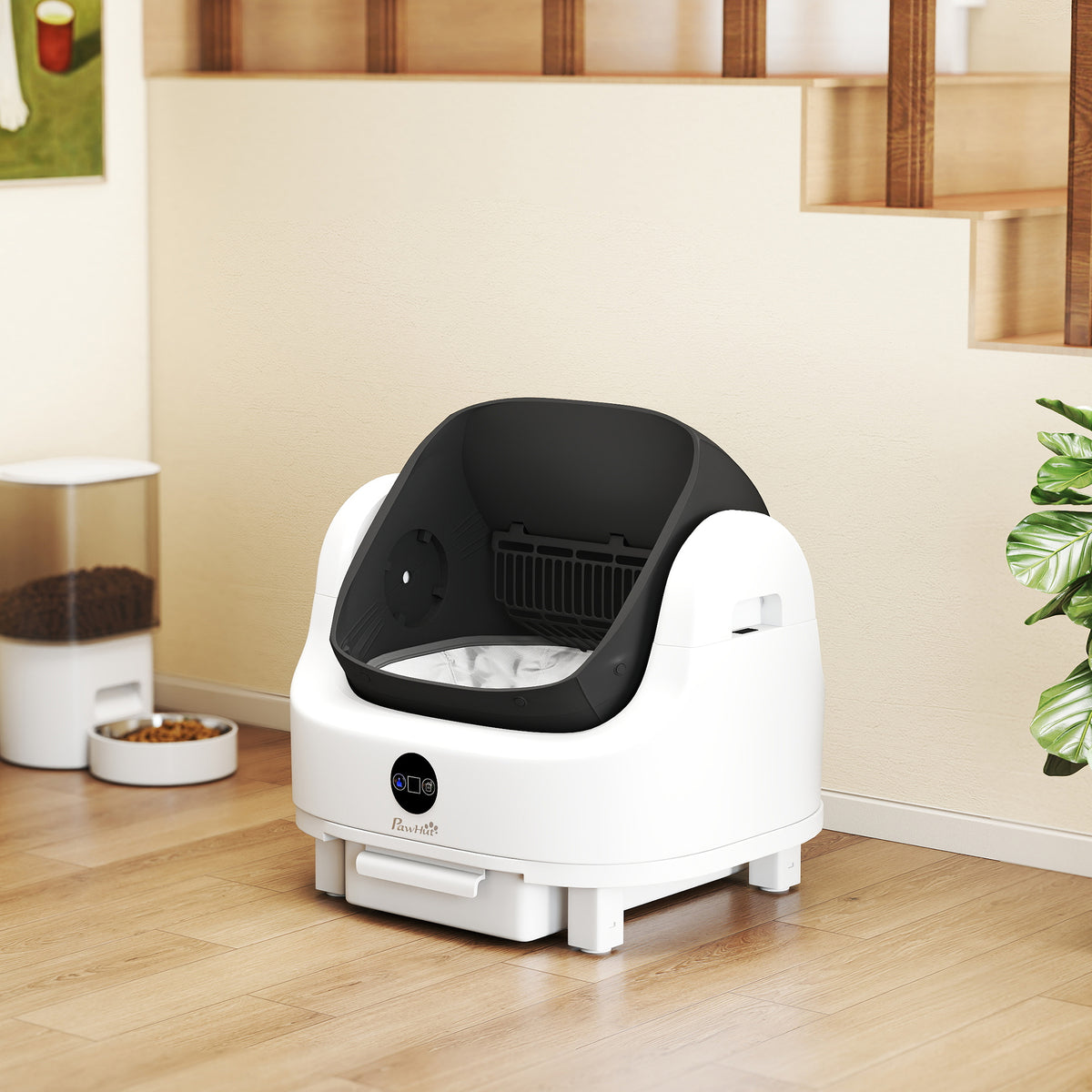 Lettiera per gatti autopulente, cassetta igienica automatica aperta, isolamento dagli odori/protezione di sicurezza, bianco