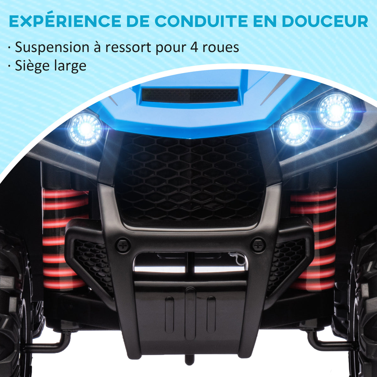 Quad électrique enfant 12 V voiture électrique 2 moteurs marche avant et arrière 37-60 mois 85 x 55,5 x 62 cm bleu