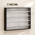 Wandvitrine voor verzamelobjecten, 4 in hoogte verstelbare planken en 2 schuifdeuren, 80 x 9,5 x 60 cm, zwart