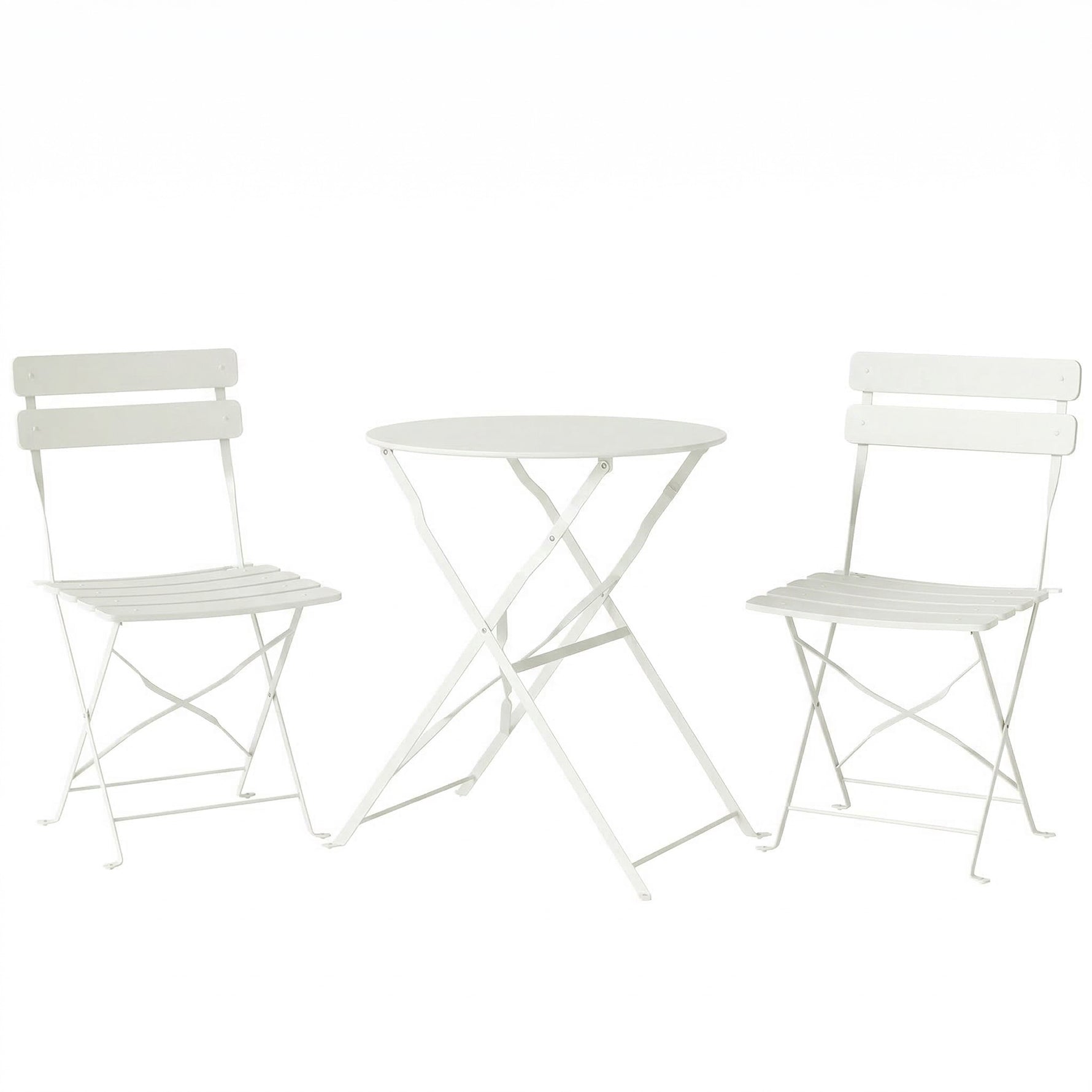 Ensemble Bistrot de Jardin 3 Pièces Table et 2 Chaises Pliantes à Lattes Double Protection Antirouille Crème