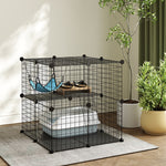 Cage Chat Intérieur Enclos Chat Modulable 2 Portes Hamac Échelle pour Petits Animaux de Compagnie 70x70x70cm Noir