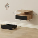 Lot de 2 tables de chevet murales, tables de nuit suspendues avec tiroir, étagère ouverte, 35x32x22,5cm, noir et chêne