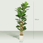 Plante artificielle intérieure 150 cm Figuier lyre arbre artificiel avec pot en plastique et tronc en bois massif, vert