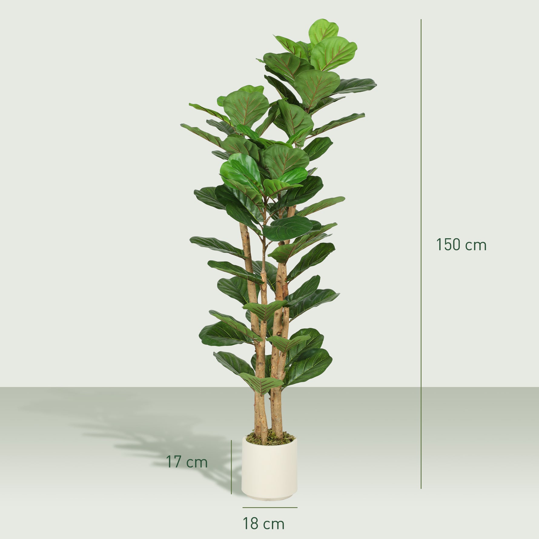 Plante artificielle intérieure 150 cm Figuier lyre arbre artificiel avec pot en plastique et tronc en bois massif, vert
