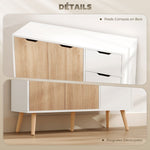 Dressoir Scandinavisch design 2 kasten schuiflade massief grenenhouten poten spaanplaat wit licht eiken