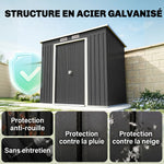 Abri de jardin 2,77 m² 213 x 130 x 172 cm kit de fondation porte coulissante ventilations acier galvanisé gris foncé