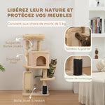 Arbre à Chat, Tour de Jeux, Hauteur de 104 cm, avec Lit, Maison, Brosse de Toilettage, 44l x 34P x 104H cm, Beige