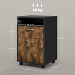 Caisson de bureau à roulettes avec tiroir placard niche pour documents et dossier suspendu 40 x 35 x 60 cm brun rustique