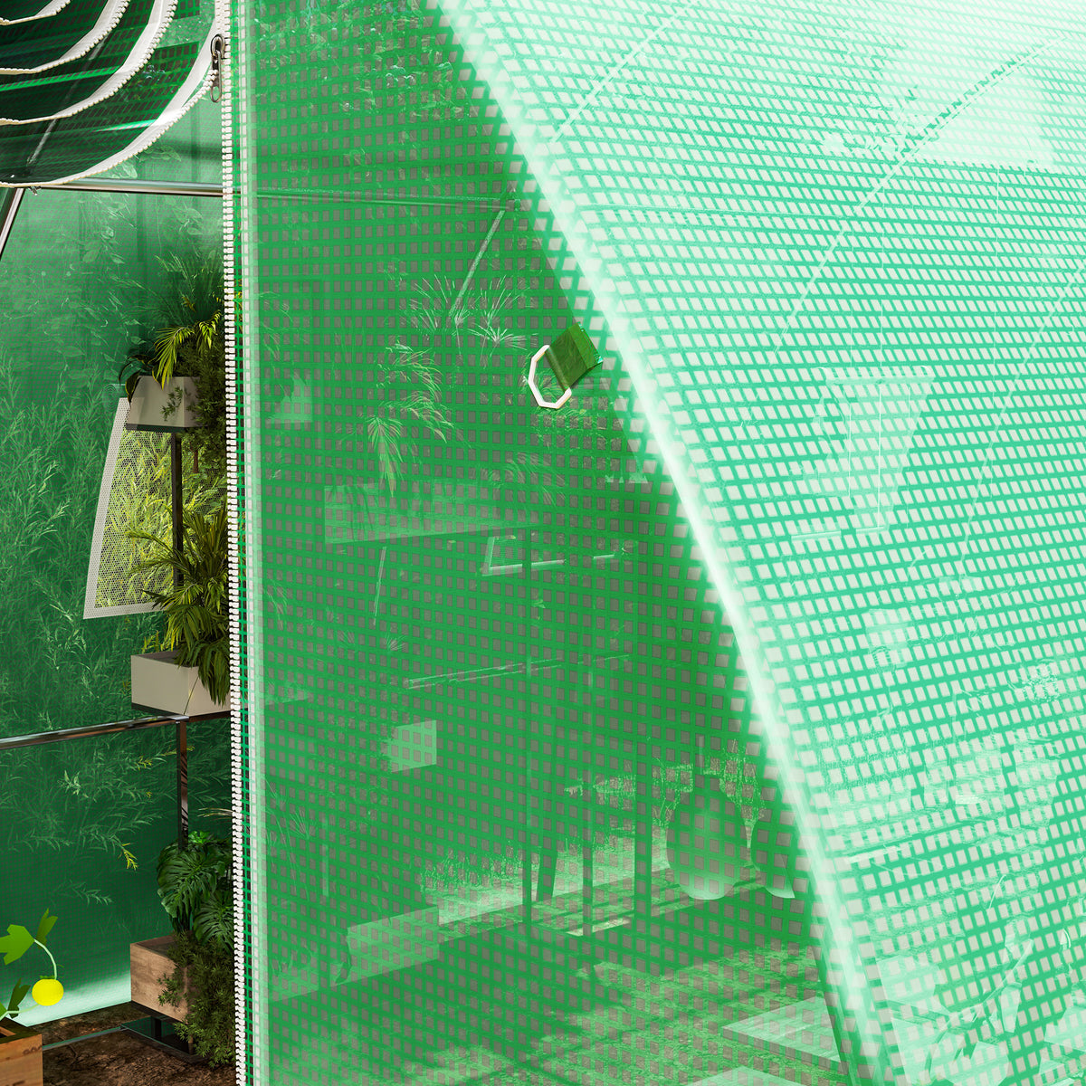 Ersatzplane für Folientunnel 12 m² 4 x 3 x 2 m PE UV-beständig wasserdicht 8 Fenster + aufrollbare Reißverschlusstür grün