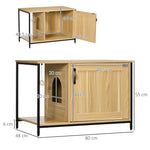 Maison de toilette pour chat style industriel porte entrée latérale boule suspendue châssis acier aspect bois clair