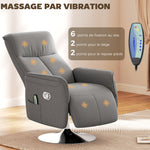 Fauteuil relax massant fauteuil de relaxation inclinable pivotant dossier et repose-pieds réglable 68,5x77x117cm gris