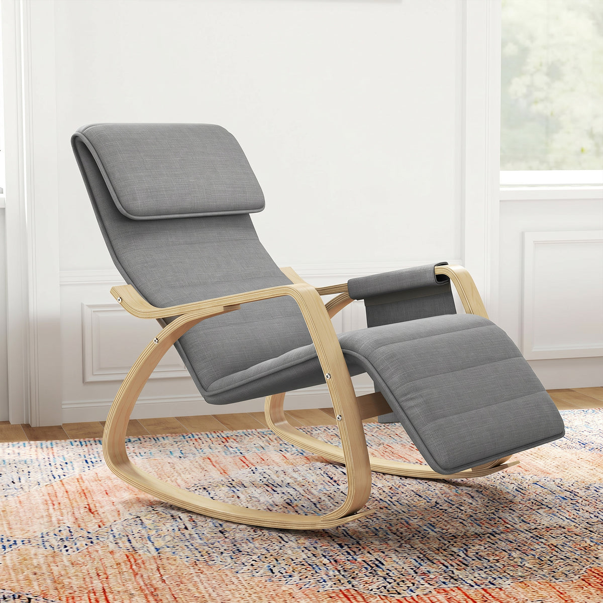 Fauteuil relax à bascule fauteuil allaitement avec repose-pieds réglable, poche latérale et appui-tête, gris