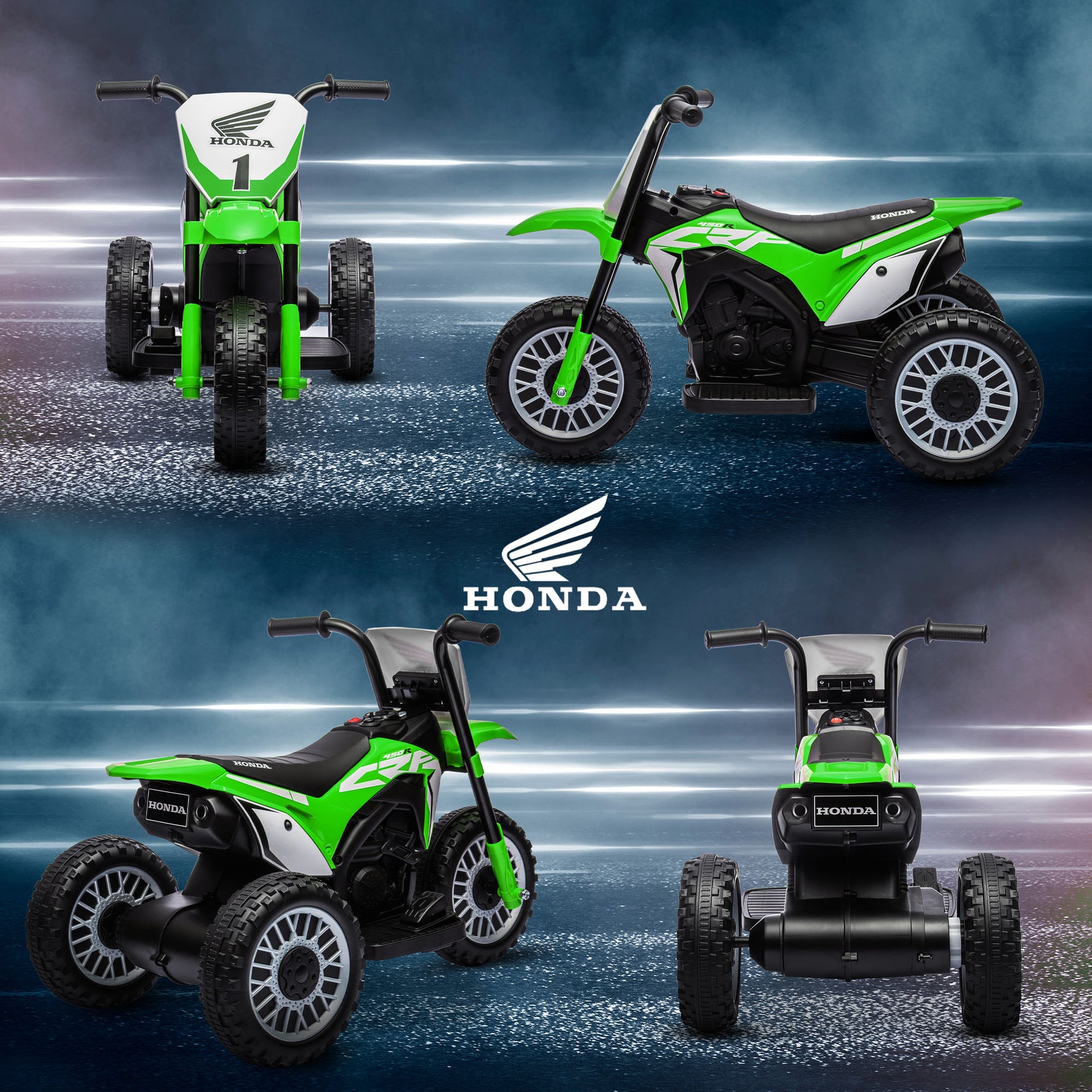 Moto cross éléctrique pour enfant licence Honda CRF450RL 3 roues batterie 6V enfants 18-36 mois vert