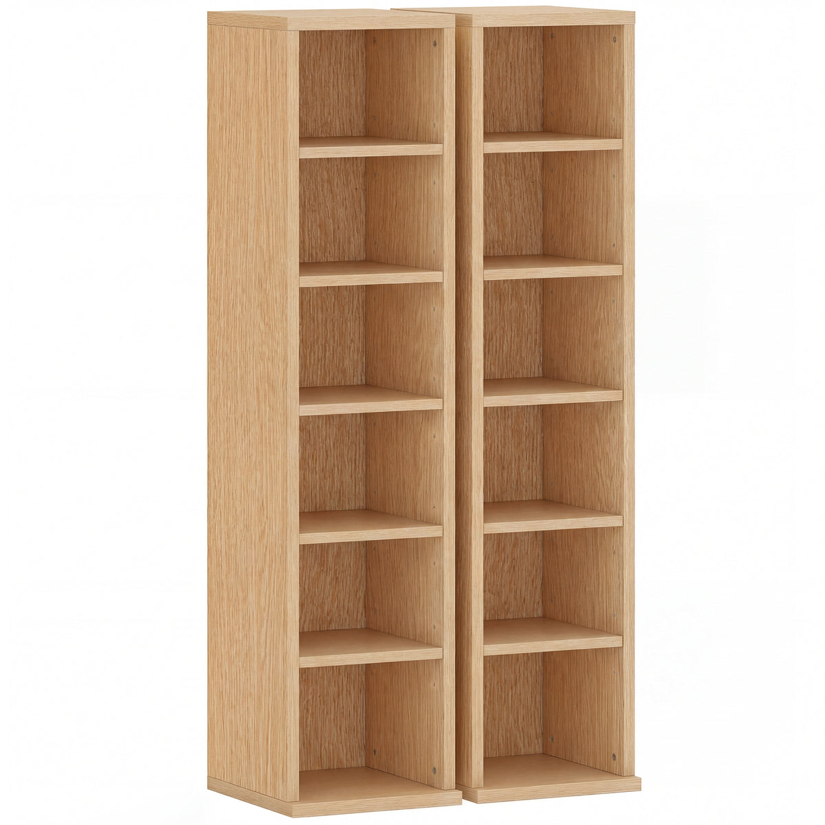 Lot de 2 étagères colonnes armoire de rangement CD-DVD 12 compartiments 21 x 22,5 x 88,5 cm capacité 204 CD bois naturel