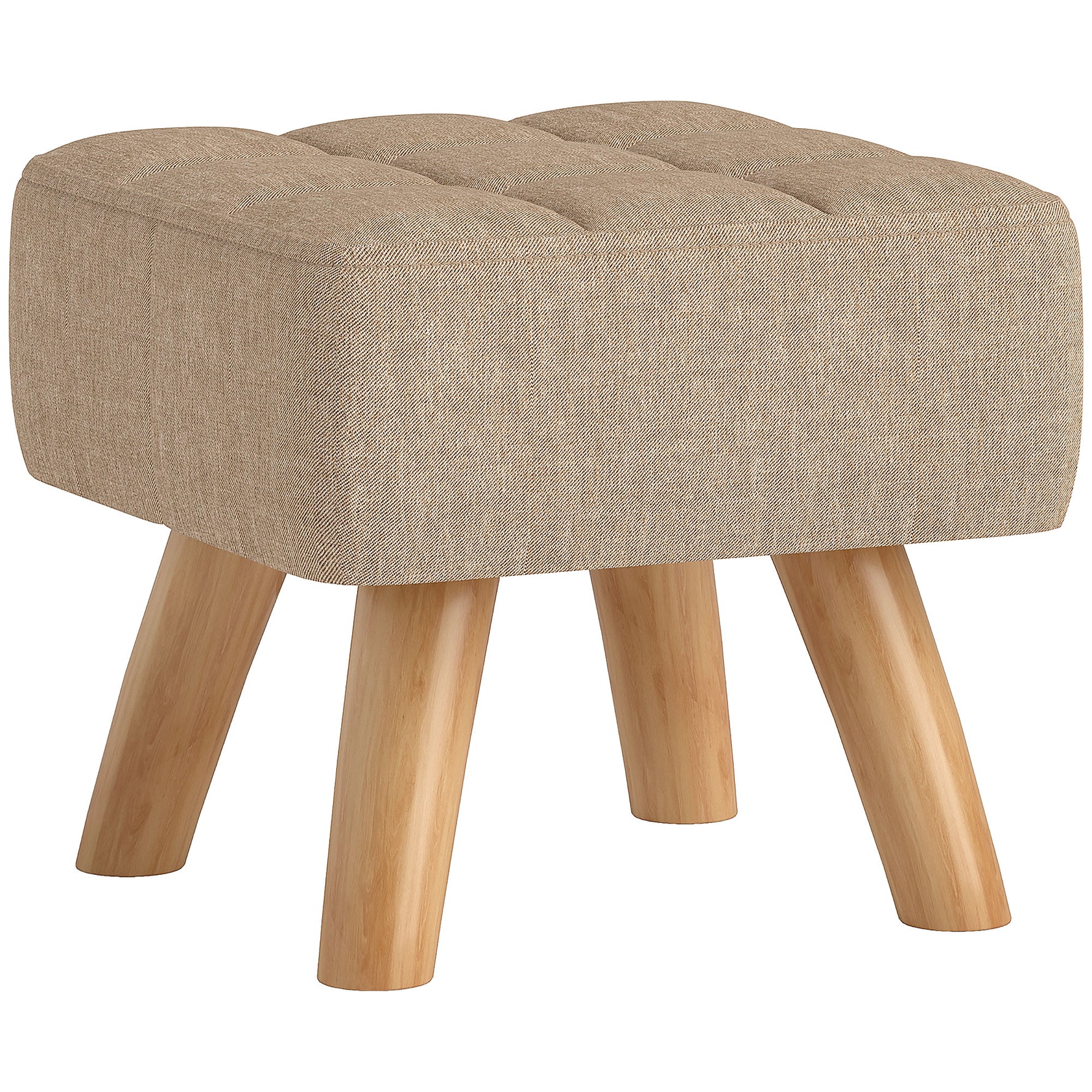 Repose pied salon ottoman siège rembourré en tissu avec pieds en bois 27 x 27 x 26 cm marron clair