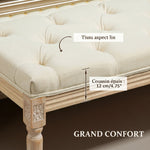 Banc Banquette classique capitonné 115cm bout de lit Rembourrée en lin - bois d'hévéa sculpté, patiné - crème