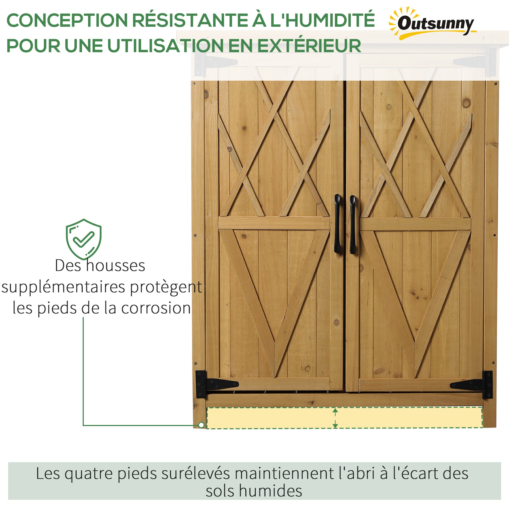 Abri de jardin armoire de jardin 3 étagères 2 portes toit en tôle galvanisé étanche bois sapin 75 x 40 x 90 cm jaune