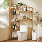 Étagère au-dessus de Machine à Laver en Bambou, Meuble de Salle de Bain Moderne avec Étagères Réversibles, Bois Naturel