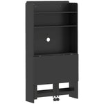 Bureau Informatique avec Étagères de Rangement, Plateau Rabattable, 2 Roulettes, pour Chambre, Salon, 80x69x155cm, Noir