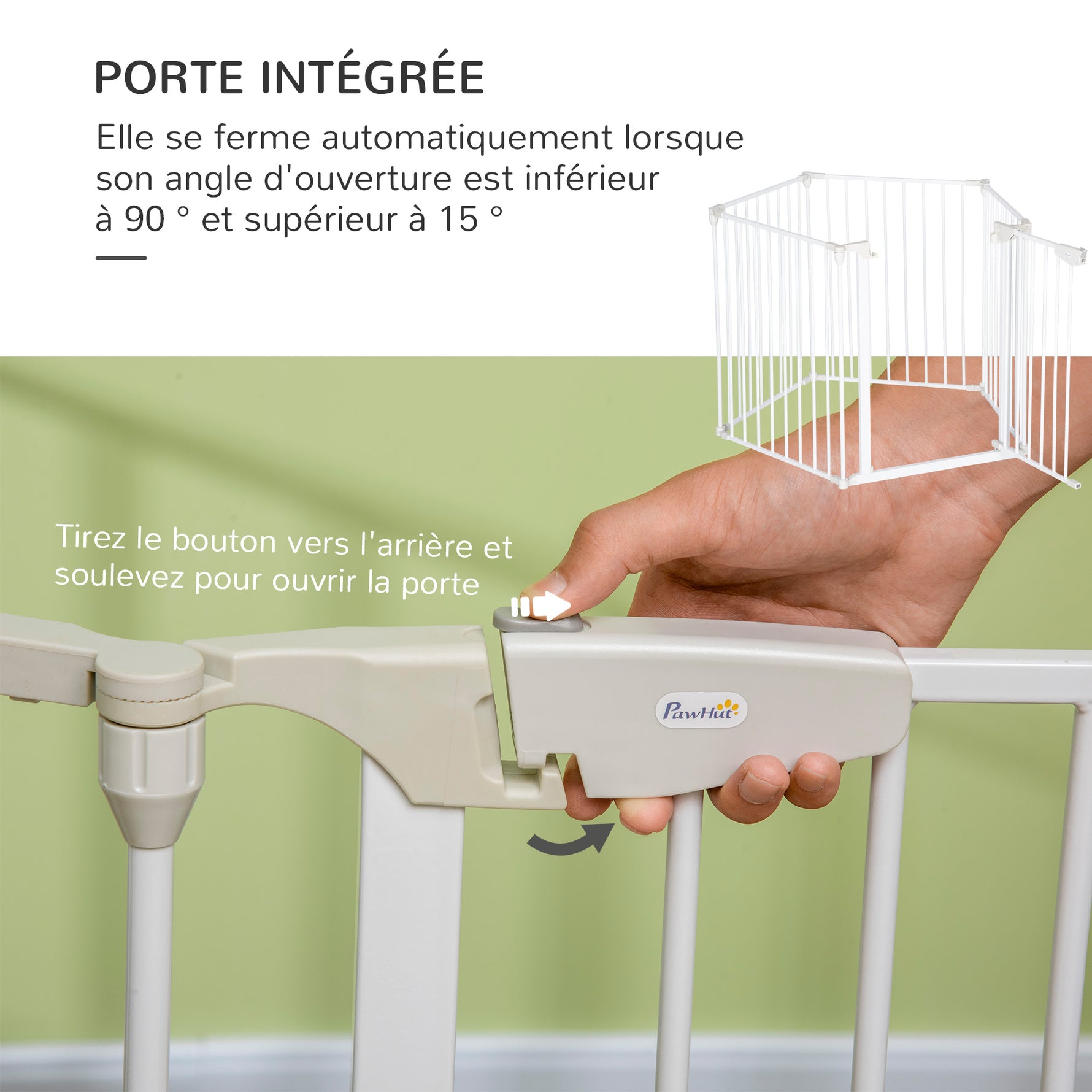 Barrière de sécurité parc enclos chien modulable pliable porte intégrée 300L max. x 74,5H cm métal PP blanc