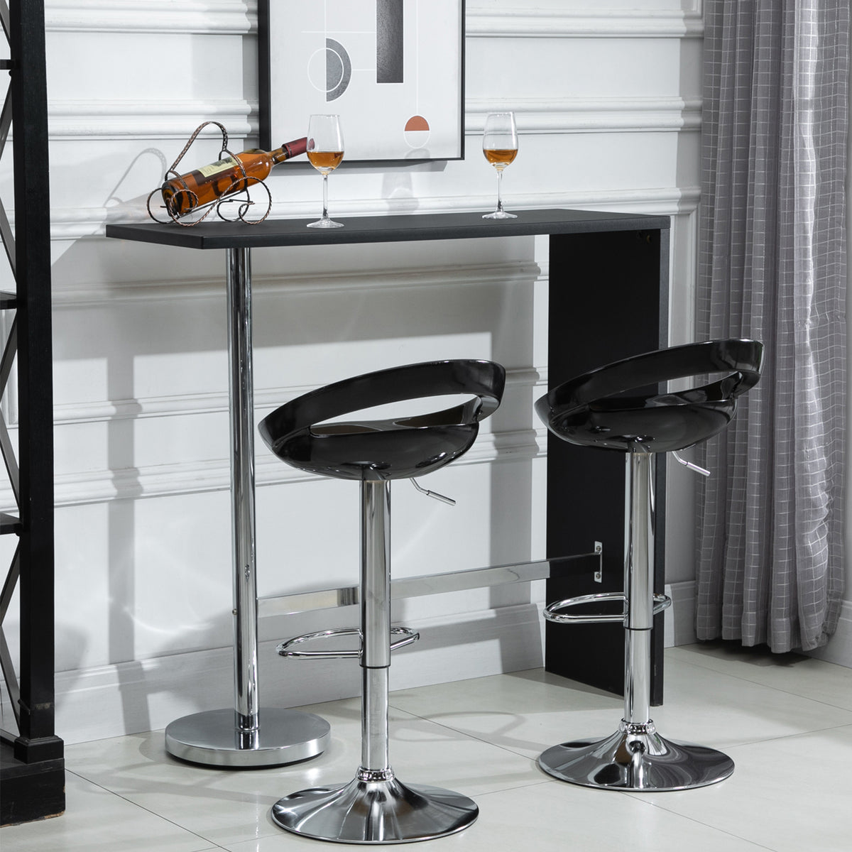 2er-Set Barhocker Barstühle höhenverstellbar mit Rückenlehne und Fußstütze 360° drehbar 46x41x76-96cm schwarz