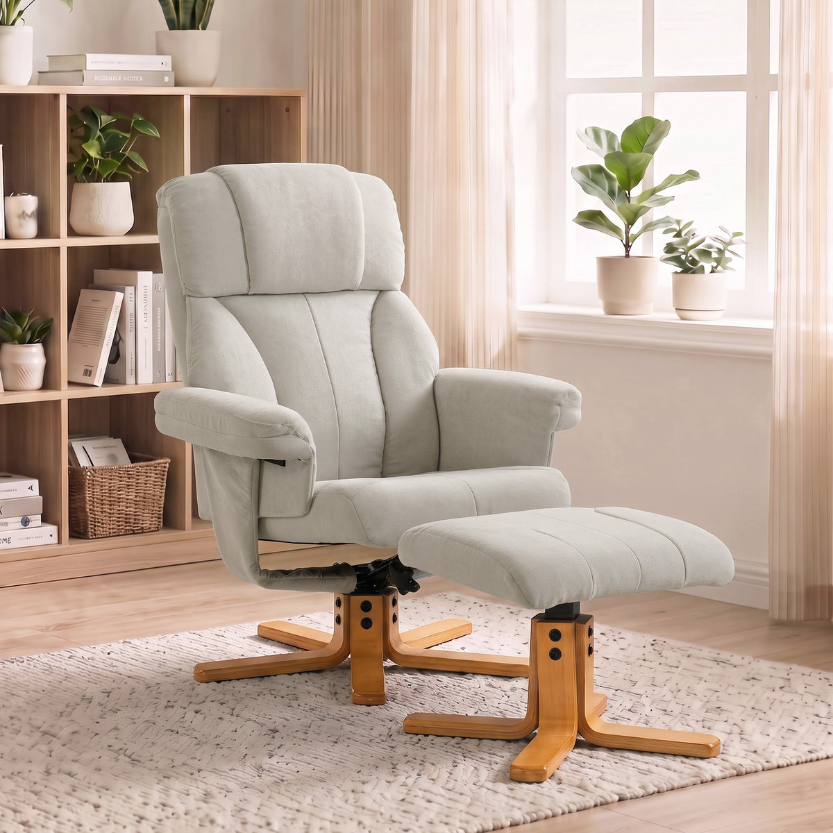 Recliner chair with footrest, relaxation chair, reclining backrest, padded seat, 79x80x104cm, cream