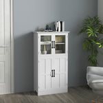 Buffet de cuisine armoire multi-rangements 2 placards, portes en verre, 4 étagères en bois blanc