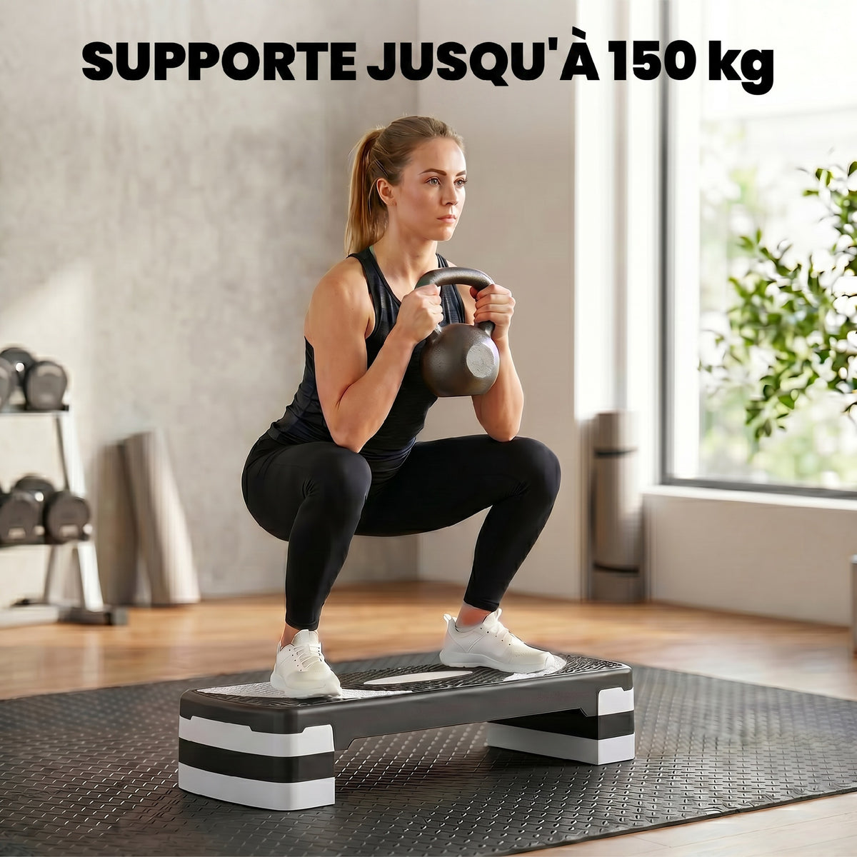 Stepper Fitness Aérobic hauteur réglable 10/15/20 cm surface antidérapante 80 x 31 x 20 cm plastique noir gris