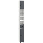 Colonne de rangement armoire haute pour salle de bain 1 tiroir 4 étagères réglables et 2 placards 20 x 20 x 180 cm gris