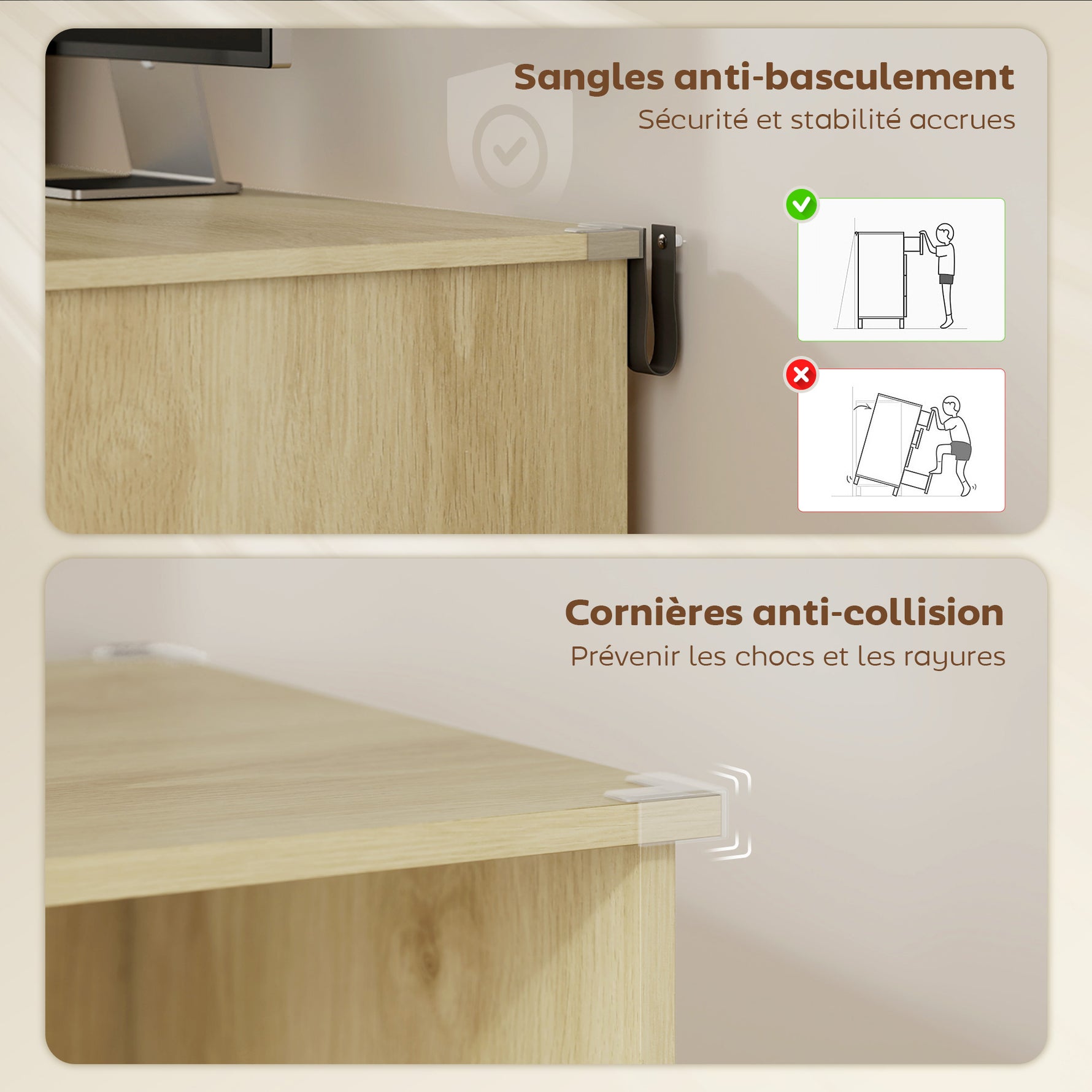 Bureau d'ordinateur avec bibliothèque 4 compartiments et tiroir verrouillable, 126 x 50 x 109 cm, chêne et blanc
