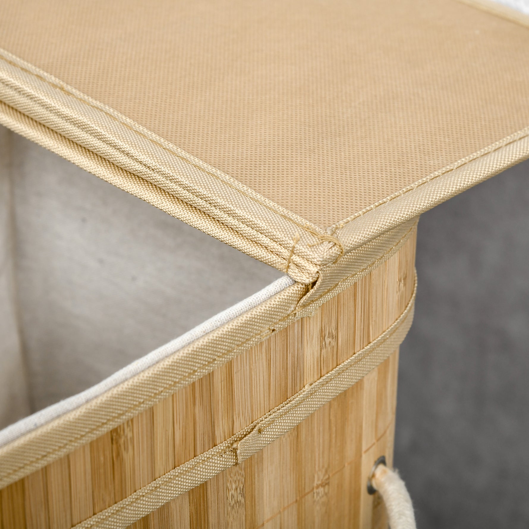 Panier à linge en bambou avec couvercle et poignées capacité 90 litres avec 2 sections et un sac amovible en tissu - 54,2 x 35,2 x 59,5 cm