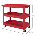 Chariot desserte d'atelier acier 3 plateaux sur roulettes avec poignée charge max. 150 kg 83 x 35,3 x 76 cm acier rouge