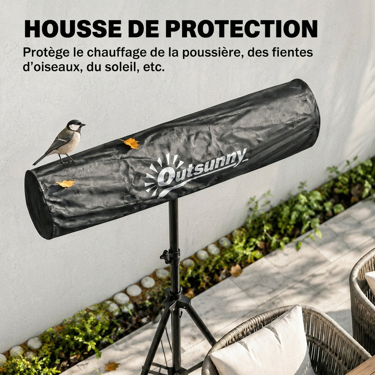 Radiateur Infrarouge sur Pied 2500 W IP65, Télécommande, Minuterie, 3 Niveaux, Hauteur Réglable, 87x81x180cm, Noir