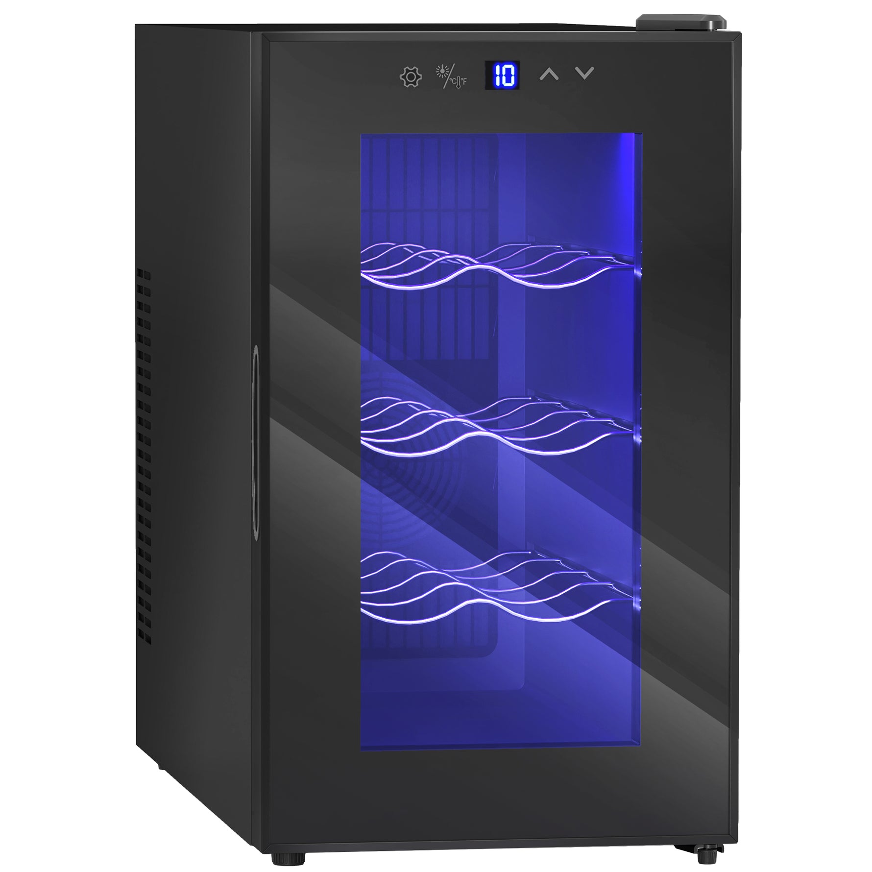 Cave à vin 8 bouteilles 21L, réfrigérateur à vin et boissons avec température réglable 8-18°C, porte en verre, noir