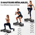 Stepper Fitness Aerobica 3 Livelli, Altezza Regolabile 12/17,5/22,5 cm, Superficie Antiscivolo, Carico 250 kg, Grigio