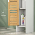 Meuble de salle de bain avec support papier toilette barre amovible 3 Niveaux + Sortie Papier, 78H cm, Bambou blanc