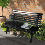 Banc de jardin extérieur 2 Places Assise Dossier à Lattes, en aluminium, dim. 123L x 67l x 79H cm, noir