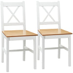 Lote de 2 sillas de comedor de madera maciza, silla de cocina estilo rústico con respaldo cruzado, color blanco y roble