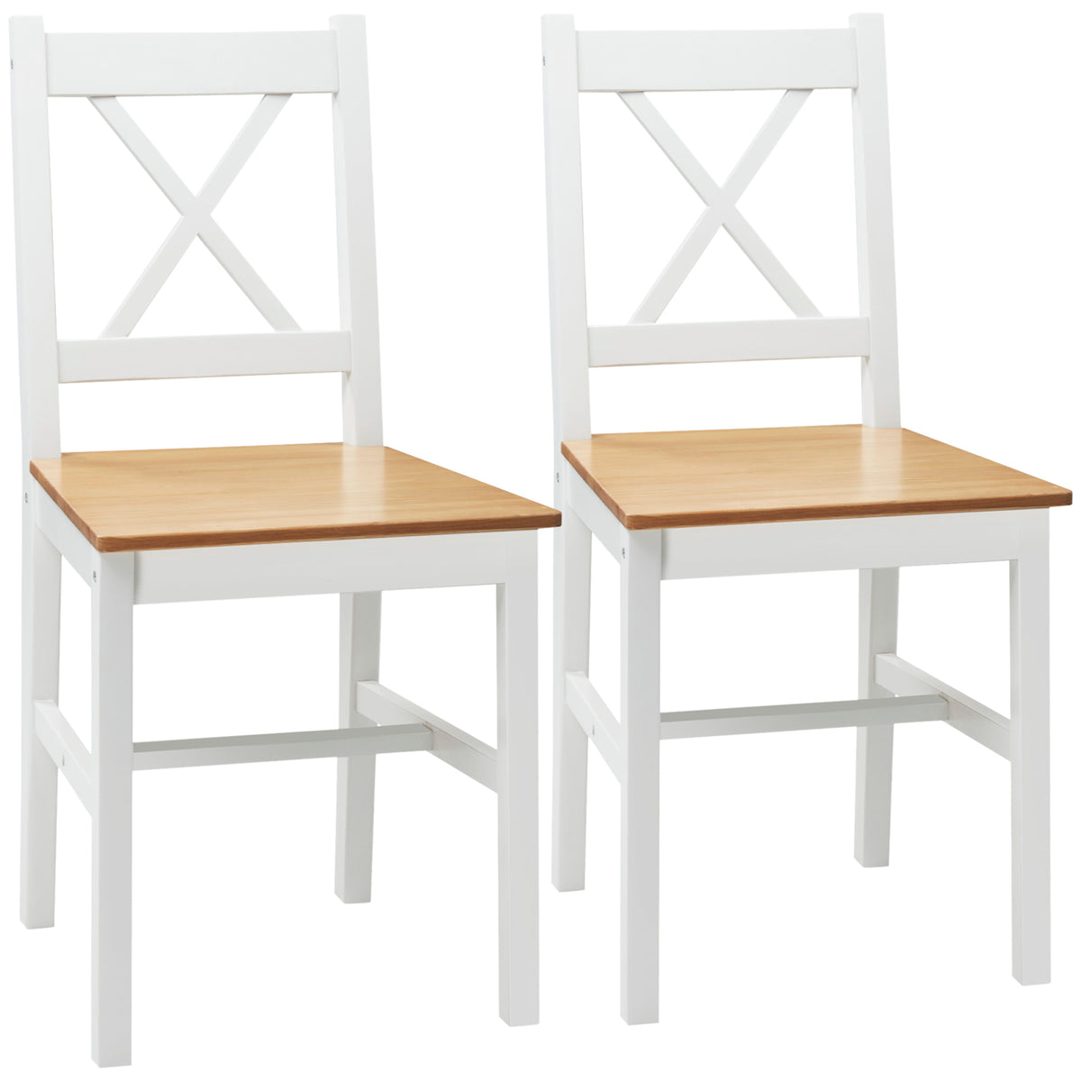 Lote de 2 sillas de comedor de madera maciza, silla de cocina estilo rústico con respaldo cruzado, color blanco y roble