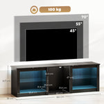 Meuble TV avec éclairage LED pour télévision jusqu'à 70 pouces, 160cm avec étagères en verre réglables, noir