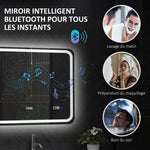 Miroir salle de bain Bluetooth avec éclairage LED 50 x 70 cm, miroir lumineux mural avec horloge, antibuée, argenté