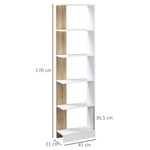 Bibliothèque Étagère de Rangement avec 5 Compartiments Ouverts Design Simple Moderne Blanc et Chêne