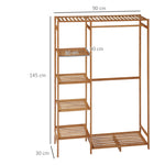 Portant à vêtements en bambou avec étagère de rangement à 6 niveaux et tringle de suspension, 90x30x145cm, bois naturel