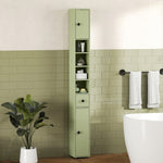 Tall bathroom storage cabinet, 1 drawer, 4 adjustable shelves and 2 cupboards, 20 x 20 x 180 cm, green