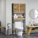 Étagère de toilettes meuble de salle de bain dessus toilette WC avec placard 2 portes et étagère ouverte bambou