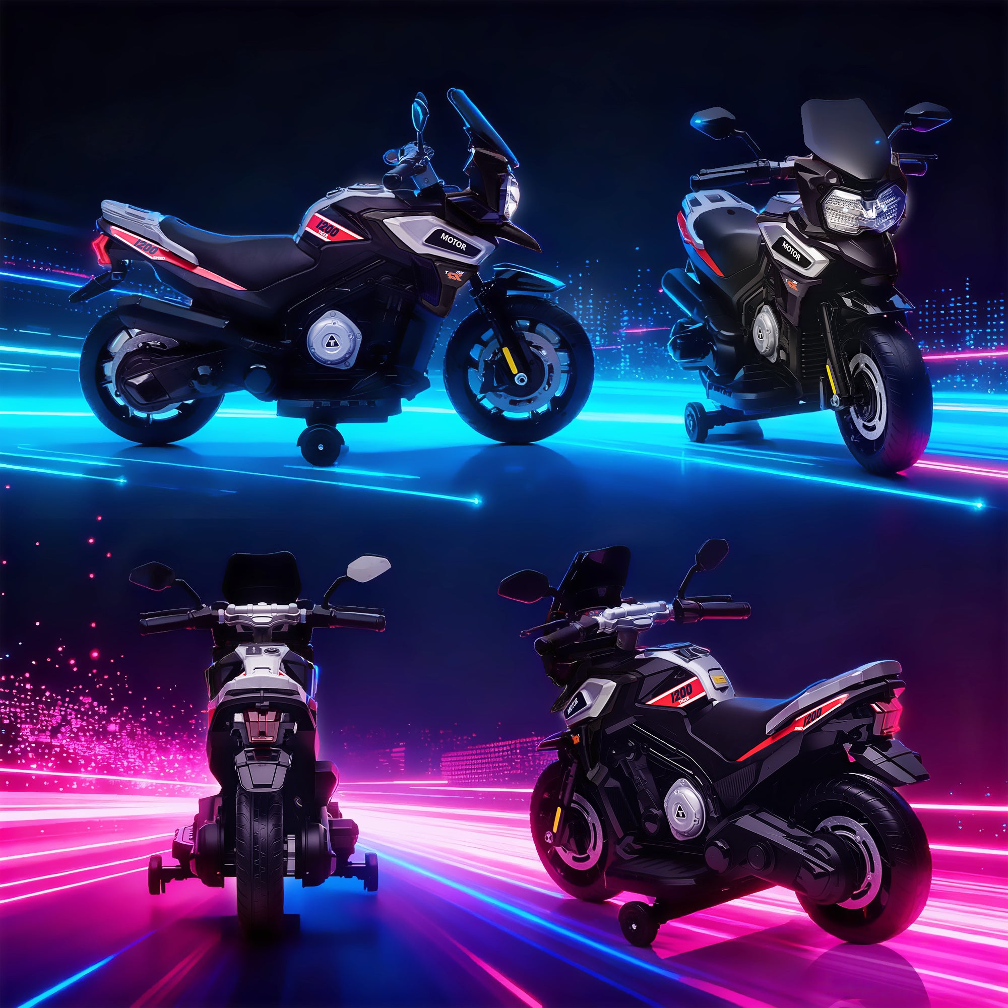 Moto électrique enfants 6 V, voiture électrique enfants avec roues d'entraînement, musique, effets lumineux, noir